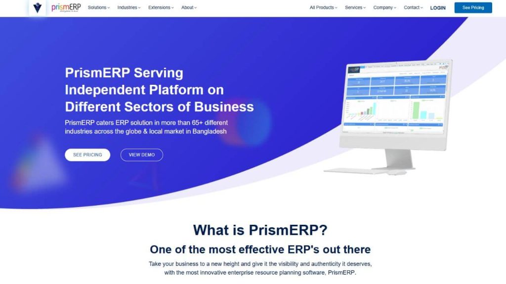PrismERP Homepage Screenshot