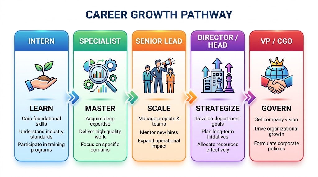 Career growth path ways 5 stages